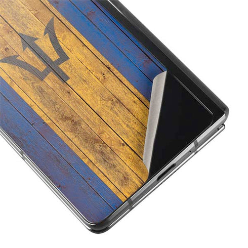 Barbados Flag Dark Wood Galaxy Z Fold2 5G Skin